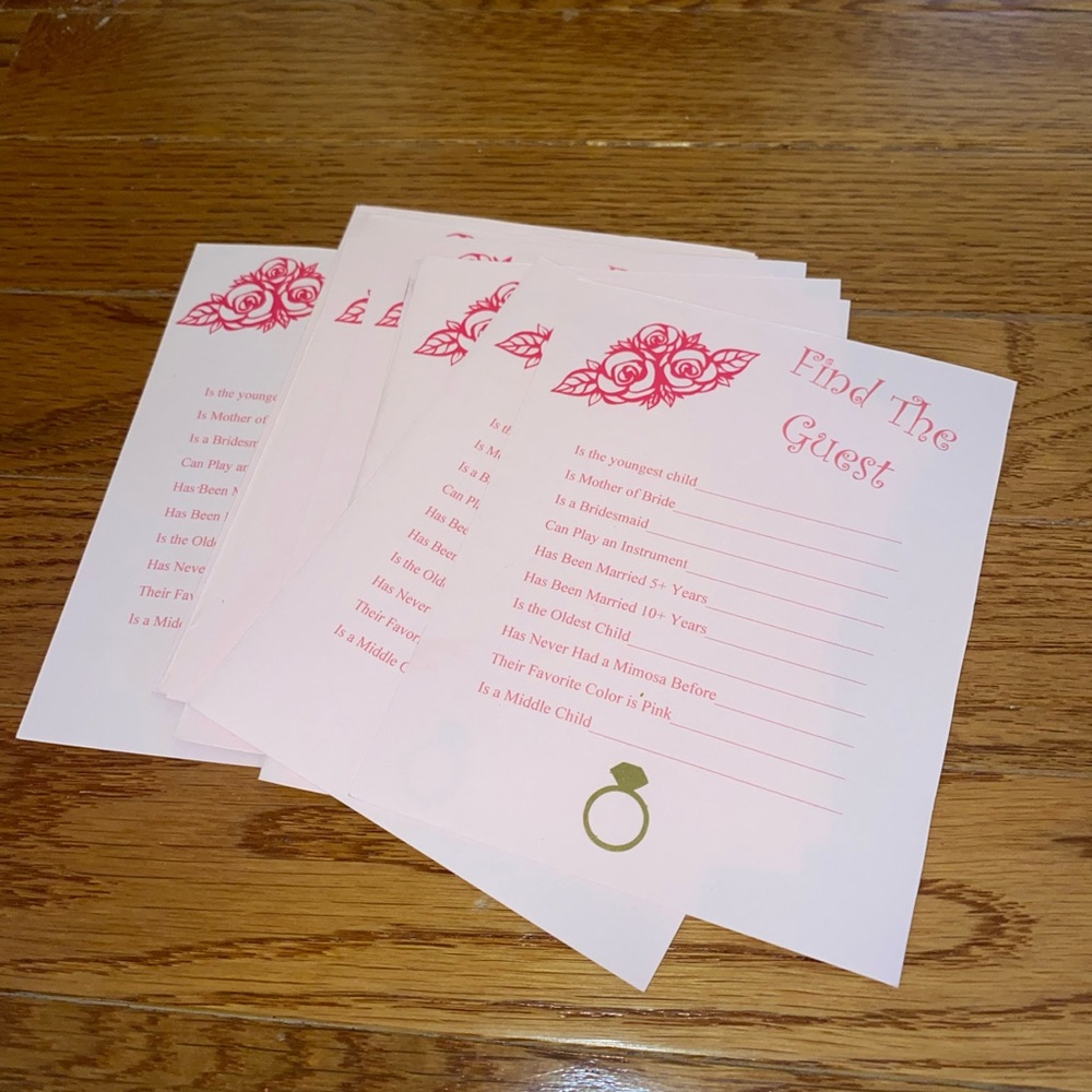 Cute bridal shower or bachelorette party game find the guest